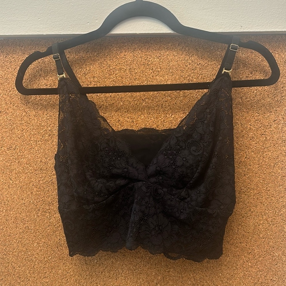 Luxury brand HAH HOT AS HELL black lace bralette with gold metal accents